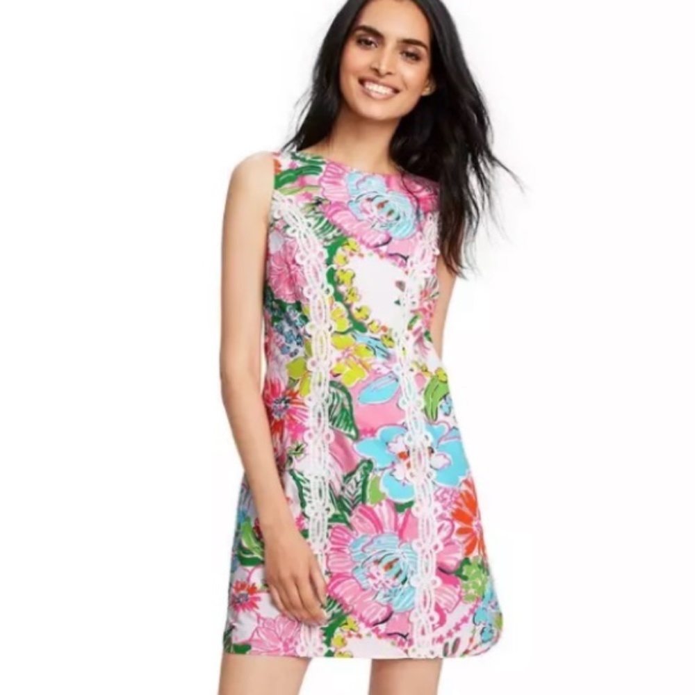 Lilly Pulitzer Target Nosey Posey Applique Trim Exposed Back Zip Shift Dress 4